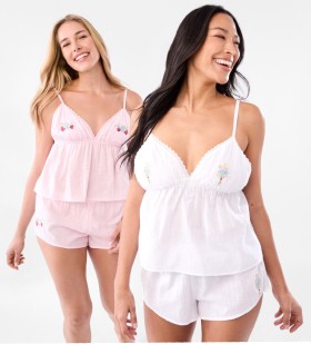 Sleeveless+Embroidery+Cami+and+Shorts+Pyjama+Set