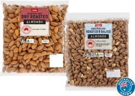 Coles+Australian+Dry+Roasted%2C+Natural+or+Roasted+%26amp%3B+Salted+Almonds+750g+Pack