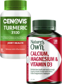 Cenovis-Turmeric-3100-Capsules-80-Pack-or-Natures-Own-Calcium-Magnesium-Vitamin-D3-Tablets-120-Pack on sale