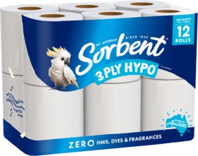 Sorbent+3-Ply+Hypo-Allergenic+Toilet+Paper+12+Pack