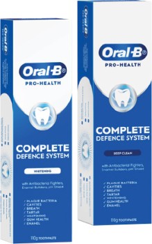 Oral-B-Pro-Health-Complete-Defence-Deep-Clean-or-Whitening-Toothpaste-110g on sale