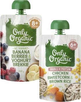 Only+Organic+4%2B+Months%2C+6%2B+Months+or+8%2B+Months+Baby+Food+Pouch+120g