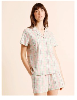 Soho+Core+Cotton+Sateen+S%2FS+Short+PJ+Set+-+Pistachio+Check+Print