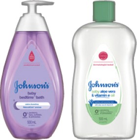 Johnsons-Baby-Shampoo-Bedtime-Bath-or-Aloe-Vera-Vitamin-E-Oil-500mL-Selected-Varieties on sale