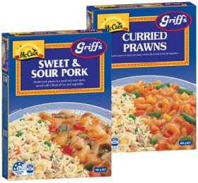 McCain-Griffs-Curried-Prawns-or-Sweet-Sour-Pork-with-Rice-Frozen-Meal-400g on sale