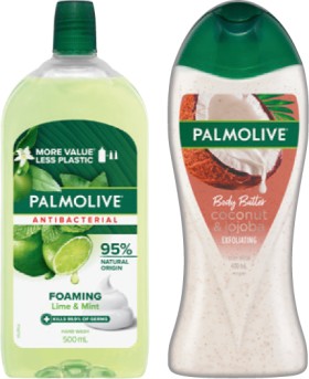 Palmolive-Foaming-Hand-Wash-Refill-500mL-Palmolive-Body-Butter-or-Luminous-Oils-Body-Wash-400mL-Selected-Varieties on sale