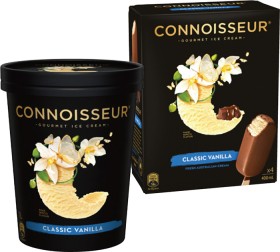 Connoisseur+Gourmet+Ice+Cream+Tub+1+Litre+or+Sticks+4%E2%80%916+Pack+Selected+Varieties