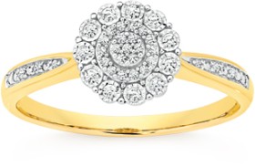 9ct-Two-Tone-Gold-Diamond-Round-Cluster-Ring on sale