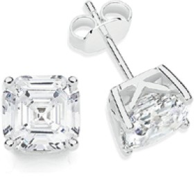 Sterling+Silver+Cubic+Zirconia+Octagonal+Step+Stud+Earrings