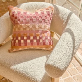Ruby-Check-Embroidered-Square-Cushion-by-MUSE on sale