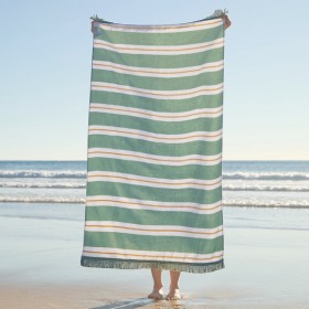 Sundays-Aegean-SageMelon-Stripe-Large-Beach-Towel-by-Pillow-Talk on sale