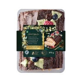 Woolworths-Gold-Chocolate-Coconut-Raspberry-Yule-Log-870g on sale