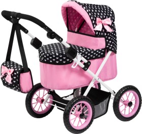 Bayer+Trendy+Pram+Pink+With+Black+Hood+%26amp%3B+Pink+Bow