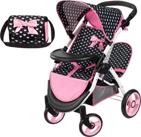 Bayer+Twin+Star+Pram+Pink+%26amp%3B+Black+With+Pink+Bow