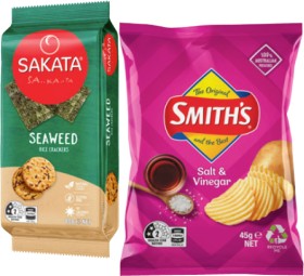 Sakata-Rice-Crackers-8090g-Smiths-Crinkle-Cut-Chips-or-Doritos-Cheese-Supreme-Corn-Chips-45g-Selected-Varieties on sale