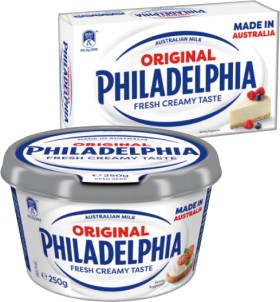 Philadelphia+Cream+Cheese+Spreadable+Tub+or+Block+250g+Selected+Varieties
