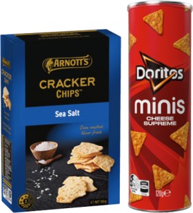 Doritos+Minis+Cheese+Supreme+Canister+120g%2C+Arnott%26rsquo%3Bs+Cracker+Chips+150g+or+Cheds+Crackers+250g+Selected+Varieties