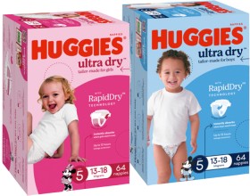 Huggies+Nappies+60-90+Pack%2C+Nappy+Pants+40-58+Pack+or+Unisex+Nappies+96-108+Pack+Selected+Varieties