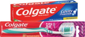 Colgate+Toothpaste+110%E2%80%91120g%2C+Zig+Zag+Toothbrush+1+Pack+or+Plax+Mouthwash+250mL+Selected+Varieties