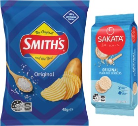 Smith%26rsquo%3Bs+Crinkle+Cut+Chips+45g+or+Sakata+Rice+Crackers+80%E2%80%9190g+Selected+Varieties