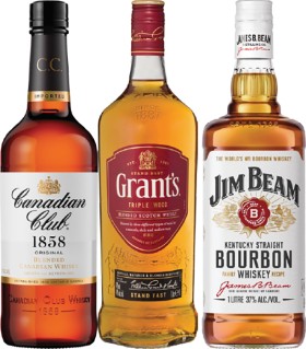 Canadian-Club-Original-Whisky-Grants-Scotch-Whisky-or-Jim-Beam-White-Label-Bourbon-1-Litre on sale