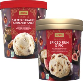 Coles-Christmas-Spiced-Rum-Fig-or-Salted-Caramel-Brandy-Snap-Ice-Cream-Tub-1-Litre on sale