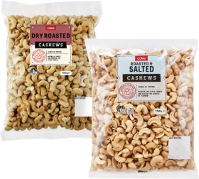 Coles-Dry-Roasted-or-Roasted-Salted-Cashews-750g on sale