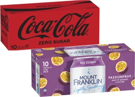 Coca-Cola-Soft-Drink-or-Mt-Franklin-Lightly-Sparkling-Water-10x375mL on sale