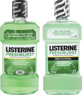 Listerine-Freshburst-or-Freshburst-Zero-Mouthwash-500mL on sale