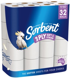 Sorbent+3+Ply+Silky+White+Toilet+Tissue+32+Pack