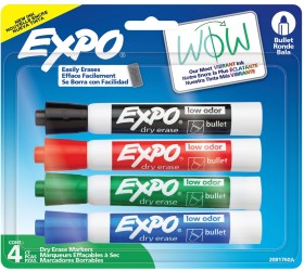4+Pack+Expo+Dry+Erase+Whiteboard+Marker+Bullet+Tip+-+Business+Assorted