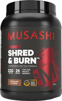 Musashi-Shred-and-Burn-Chocolate-Flavour-900g on sale