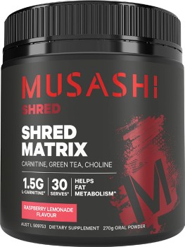 Musashi-Shred-Matrix-Raspberry-Lemonade-Flavour-270g on sale