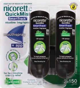Nicorette-QuickMist-Smart-Track-Freshmint-150-Sprays-Duo-Pack on sale