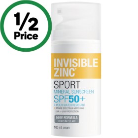 Invisible-Zinc-SPF-50-Sport-Mineral-Sunscreen-Cream-100ml on sale