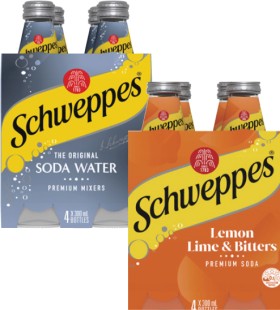Schweppes-Soft-Drink-Mixers-or-Mineral-Water-4x300mL on sale