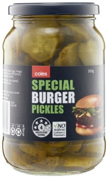 Coles-Special-Burger-Pickles-500g on sale