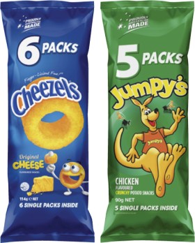 Cheezels-6-Pack-or-Jumpys-5-Pack on sale
