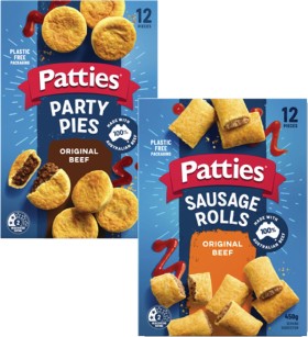 Patties-Party-Meat-Pies-or-Party-Sausage-Rolls-12-Pack-450g-560g on sale