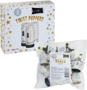 Party-Poppers-15-Pack-or-Twist-Poppers-3-Pack on sale