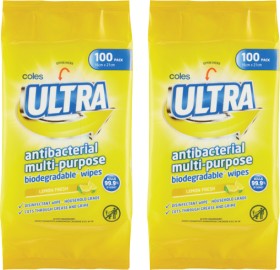 Coles+Ultra+Antibacterial+Multipurpose+Biodegradable+Wipes+100+Pack