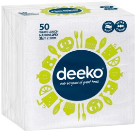 Deeko+White+Lunch+Napkins+2+ply+50+Pack