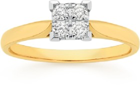 9ct+Two+Tone+Gold+Diamond+Square+Ring