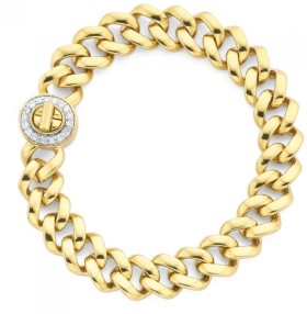 9ct+Gold+19cm+Solid+Curb+Diamond+Turnlock+Bracelet
