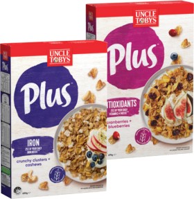 Uncle-Tobys-Plus-Cereal-620705g-Selected-Varieties on sale
