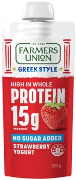 Farmers-Union-Greek-Style-High-Protein-Yoghurt-Pouch-150g-Selected-Varieties on sale