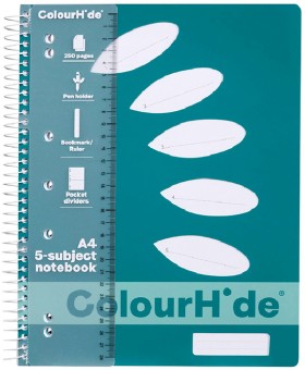 ColourHide+A4+250+page+5+Subject+Notebook+-+Teal