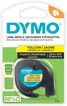 Dymo+LetraTag+Plastic+Label+Tape+12mm+Black+on+Yellow