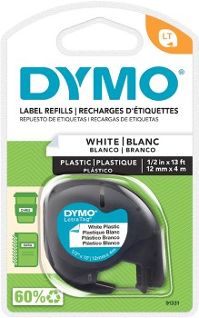 Dymo+LetraTag+Plastic+Label+Tape+12mm+Black+on+White