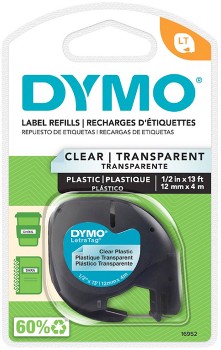 Dymo-LetraTag-Plastic-Label-Tape-12mm-Black-on-Clear on sale